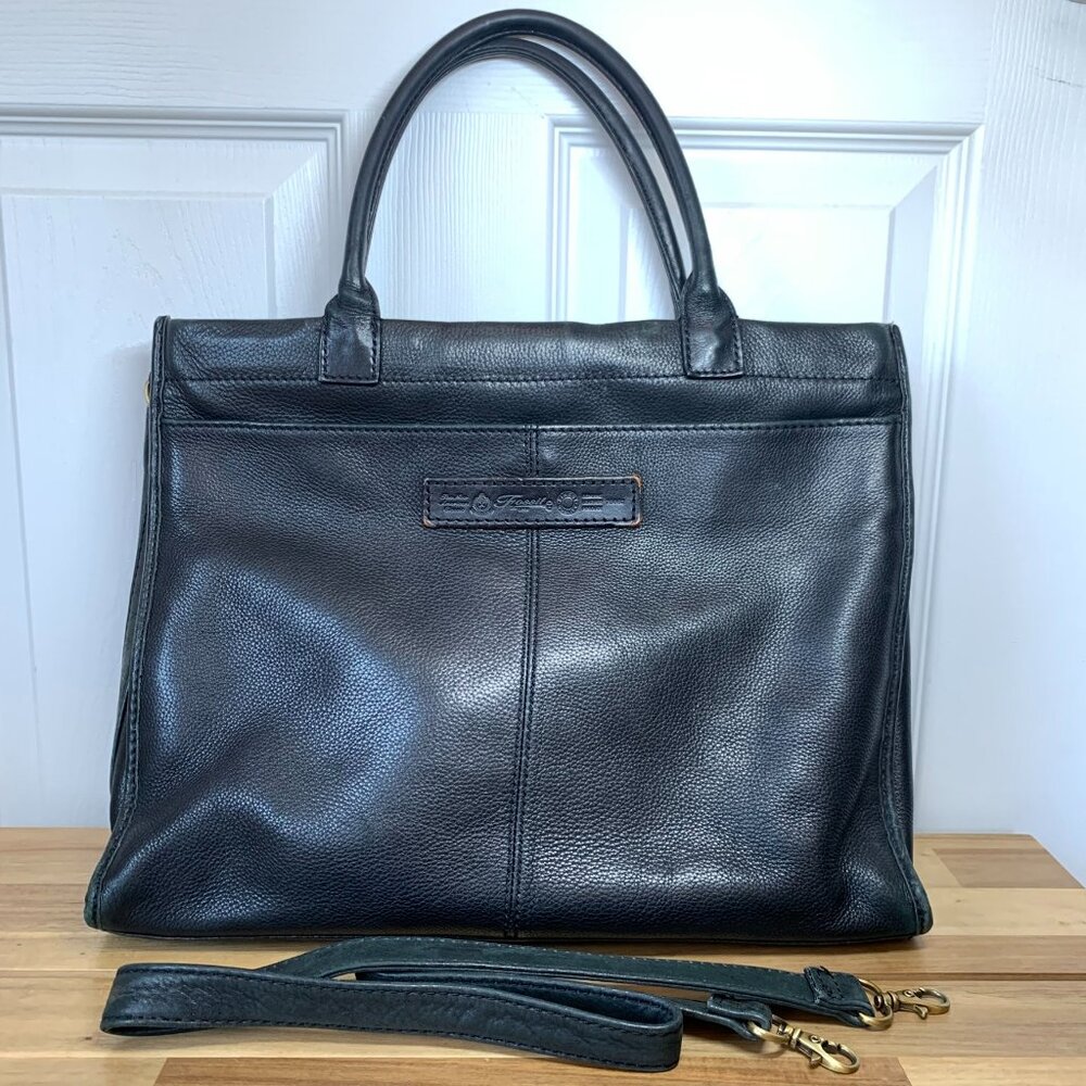 Fossil Black Leather Tote Satchel – Everyday Carryall with Strap
